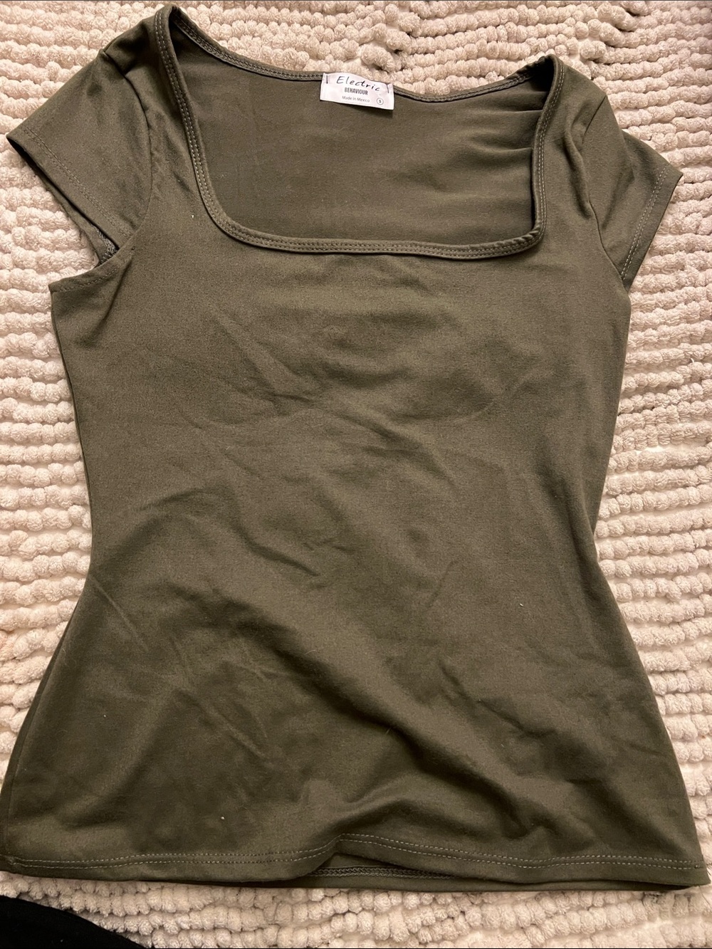 Square Neck Short Sleeve Top - Olive Green